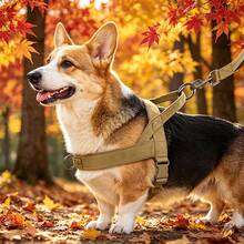 1pc Adjustable Reflective Nylon Soft Lining Tactical Dog Harness Leash, Suitable For Medium & Large Dogs, Durable Non-Pulling, For Outdoor Walking, Hiking & Daily Use - Army Green - View 5