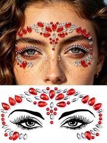 5/1pc 3D Glitter Gem Face Stickers, Sparkling Mermaid Face Stickers, Rhinestone Gem Eye Body Decoration Stickers, Suitable For Party Accessories, Y2K, Concert Looks, Face Decoration, Music Festival, Face Gems, Holiday, Holiday Accessories, Disco, Gift - Multicolor - View 9