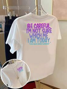 Camiseta Casual para Mujer, Tengan Cuidado, No Estoy Segura de Cuál Versión de Mí Mismo Aparecerá Hoy.Esta elegante camiseta de manga corta presenta un estampado en la parte delantera y trasera con un diseño único de doble cara, perfecta para el uso diario.Tiene Cuello Redondo y Es Estilo Y2k Camiseta Camisa De - Negro - Ver 1