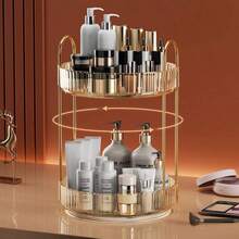360 Rotating Makeup Organizer And Storage For Vanity Countertop 2 Tiers, High Capacity Cosmetic Skincare Perfume Organizer For Dresser Bathroom Lazy Susan Organizers(Amber Gold) - Silver - View 3