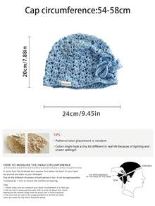 复古镂空手工钩编女式针织帽，春夏甜美3D花朵骷髅帽，新款手工编织镂空花卉头巾帽 - 花瓣亮片線絲 - 查看 4