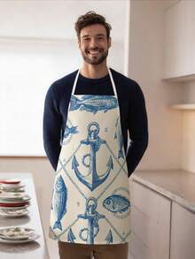 1pc, Lobster, Shell, Sea Turtle, And Fish Pattern Polyester Apron - Suitable For Cooking, Baking, And Gardening, And Can Also Be Used As Attire For The Kitchen And Dining. - Multicolor - View 10