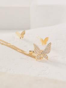 1 Set Elegant Micro-Inlaid Cubic Zirconia Butterfly Ear Cuff And Polished Butterfly Earrings, Women Jewelry Accessories - Yellow Gold - View 4