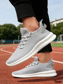Giày thể thao đế bằng cổ tròn thoáng khí mới dành cho nam, giày sneaker nhẹ, thời trang. - Xám - Xem 4