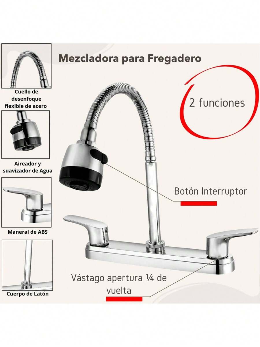 Kitchen Sink Tap With High Arch, Flexible Spout, And Push Button Control - Silver-1 - View 1
