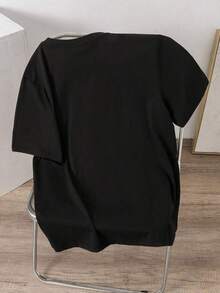 100% algodón puro, transpirable y agradable para la piel. Diseño clásico de cuello redondo, corte ajustado y adecuado para todo tipo de cuerpos. Estampado de moda con estilo minimalista y de alta calidad. Diseño unisex perfecto para conjuntos de pareja, ideal para el transporte diario, citas, ocio y ropa urbana - versátil y atemporal. - Negro - Ver 3