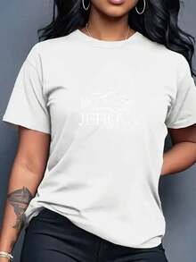 1 Women's Blouse, Beautiful Blouses For Women, Women's Clothing Sets, My House And I Will Serve The Lord, 180G T-Shirt In Black And White With Religious Print, High Quality, Round Neck, Basic Loose Fit, Breathable, Versatile, Machine Washable, Comfortable, Size S ~ 3XL, Daily, Casual, Sporty, Summer Essential. - 白色 - 查看 3