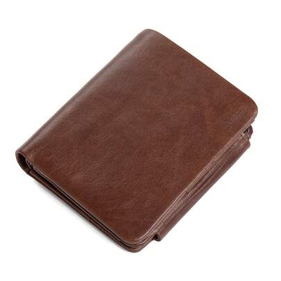 Vintage Casual Men's Genuine Leather Wallet With Large Capacity And Double Zipper Coin Pocket