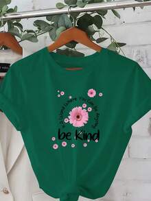 Plus Sizes - The Kind Little Daisy, Everyday Outfits, Comfortable And Casual Short Sleeve T-Shirts, Stylish Printed Crew Neck T-Shirts, Plus Size Women's Clothing, Women's Apparel - 綠色 - 查看 1