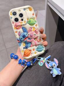 Disney Has Authorized, Phone Case - Chain Set, The Stitch Lilo & Stitch 3D Phone Case Plus A Silicone 3D Stitch Bracelet With Metallic Ring Removable Bracelet, Stitch And Angel Pattern, Compatible With Iphone17/16/15/14/13/12/11/XS/XR/X Plus Pro Max, A Stylish Cartoon Phone Case, The Perfect Gift Choice, Phone Protection, Durable Phone Cover, Great Gift For Friends And Family. - 白色 - 查看 1