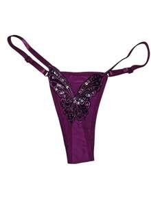 Butterfly Panties Kit 2 Microfiber Thong Lingerie Sexy Sensual Adjustable G-String - Rosa chicle y morado - Ver 3