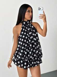 Vestido mini elegante de mujer de color amarillo claro con cuello halter y lazo, adecuado para fiestas, citas, otoño/invierno, primavera/verano - Negro 2 - Ver 8