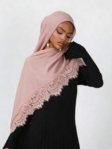 Khăn trùm đầu Hồi giáo Modal phối ren lãng mạn, kiểu dáng kín đáo, có ren dành cho áo Abaya. - Nhiều màu - Xem 6