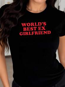 Funny Phrase In Red Letters That Humorously Celebrates The Confidence Of An Ex-Girlfriend Considered The Best In The World, Reflecting A Positive Attitude And Modern Style. Casual Everyday Women's T-Shirt - 黑色 - 查看 8
