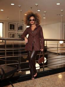 Women's Medium Overcoat With Pockets And Buttons, Elegant Wool, Winter - Rust Brown - View 5