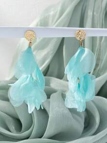 1 Pair Elegant Fabric Flower Long Earrings, Suitable For Daily Wear - Light Blue - E1341 - View 2