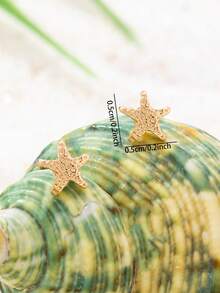 1對鍍金迷你海星耳環，女款度假風海星耳釘，適合海灘穿搭 - 海星耳環 - 查看 3