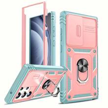 Funda a prueba de golpes para iPhone con soporte metálico giratorio, protección de lente con ventana deslizante y función de carga inalámbrica para coche - Negro - Ver 9