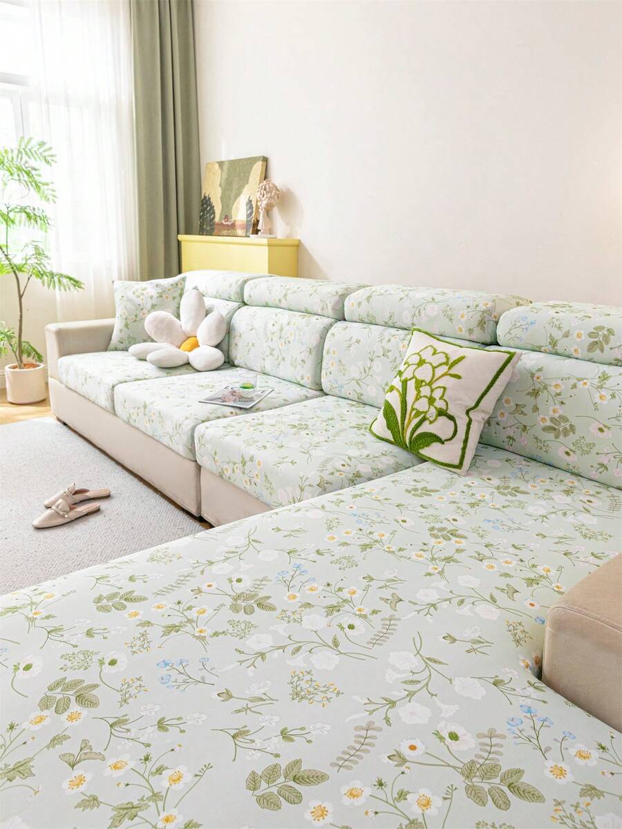 1 tấm bọc ghế sofa mùa hè thoáng khí, phù hợp với mọi loại ghế sofa, chống trượt, có độ co giãn, thích hợp cho ghế sofa hình chữ L và ghế sofa 1/2/3/4 chỗ ngồi. - màu xanh lá - Xem 1
