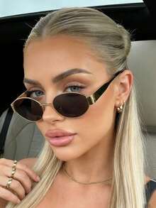 1 Pair Retro Metal Full-Rim Women's Fashion Glasses, Summer Beach Holiday Accessory, Outdoor Travel Casual Stylish Glasses - Black and Gray Film - View 3