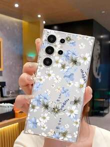 1 Piece Fashionable Blue Flower Design Soft Phone Case, Compatible With IPhone, Honor, , Galaxy A04e/12/A13/A14/A34/A50/A52/A53/A54/S21/S22/S23/S24/S25/S25Ultra, 6A/7A/8A, 12T/13T, Waterproof, Shockproof, Dropproof, Scratch-Resistant, International Version, Not The Domestic Version - 透明 4 - 查看 4