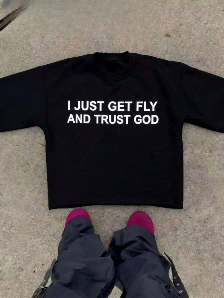 1 camiseta de mujer, "I Just Get Fly And Trust God" (1 pieza), 100% algodón, camiseta casual estampada, cuello redondo, manga corta, camiseta de algodón, para regalo, verano, unisex, 180g 100% algodón, todos los diseños están impresos. Unisexo. - Negro - Ver 1
