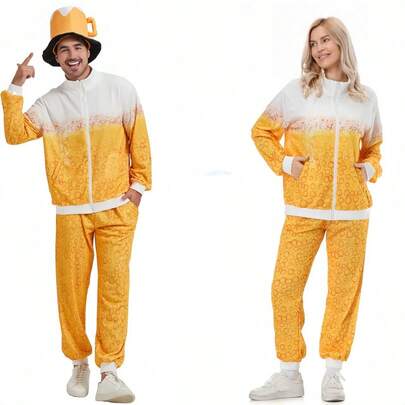 Bộ 2 món (gồm áo và quần) Áo khoác và quần thể thao phong cách disco thập niên 80, bộ đồ thể thao kiểu retro cho tiệc hóa trang, lễ hội bia, tiệc ngày lễ, trang phục thể thao (Không bao gồm mũ)