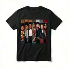 Vintage Collage King Of Pop T-Shirt, Y2K Style Casual Sportswear, Unisex Summer Vacation T-Shirt For Men And Women - 黑色 7 - 查看 11