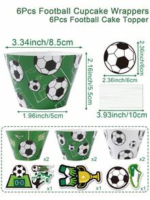 12个绿色足球造型纸杯蛋糕衬垫，足球主题生日派对烘焙纸杯，带蛋糕装饰，婴儿派对零食杯，足球派对装饰，新生儿一周岁生日派对桌面装饰，婴儿派对装饰，性别揭晓派对装饰，体育赛事桌面装饰，足球主题男宝宝生日派对用品，夏季假日装饰，派对礼品，返校季 - 足球 - 查看 9
