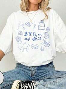 1 Baking T-Shirt For Cooking, Gift For Baking Moms, Funny T-Shirt For Baking Mom, Baking Gift For Home Bakers, Classic Oversized Short Sleeve 100% Cotton Graphic Print T-Shirt, Casual Short Sleeve Top For Women, 210g 100% Cotton, All Designs Are Printed. Unisex. - 白色 - 查看 7