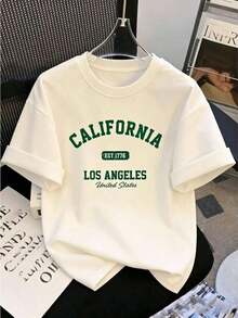 Camiseta de mujer estampada de manga corta para verano, tela de poliéster, estilo multifuncional, corte regular, peso 180 gramos, 1 unidad. - Blanco - Ver 1