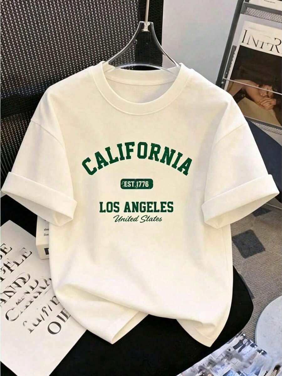 Camiseta de mujer estampada de manga corta para verano, tela de poliéster, estilo multifuncional, corte regular, peso 180 gramos, 1 unidad. - Blanco - Ver 1