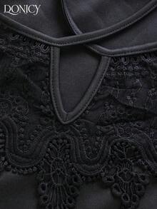DONICY Women's Black Backless Mini Dress, Sexy Backless Vintage Fitted Bodice With Fluffy Ruffle Hem, Suitable For Party And Evening Wear - Black - View 3