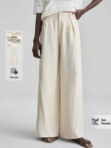 Pantalones de pierna ancha para mujer 2026SS, pantalones casuales y sueltos con cintura plisada, adecuados para estilo bohemio, Ibiza, vacaciones, festivales, invitados de boda, oficina, maestros, vuelta al colegio, con bolsillos, ajuste relajado, elegante estilo urbano chic, pantalones versátiles para primavera/verano - Caqui 2 - Ver 3