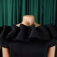 Women's 2026 Formal Long Party Dress, Solid Color, With Ruffle Edges, Fitted Cut And Mermaid Style Hem - Black - View 6