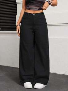 Jeans de talle alto de pierna ancha - Negro - Ver 4