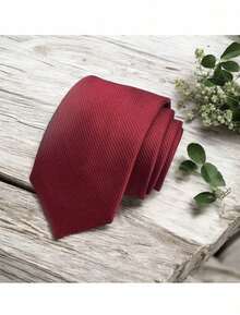 Men's Striped Tie In A Solid Color With A Quality Texture, Essential For Weddings, Business, And Formal Occasions. - Burdeos - Ver 3