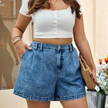 Tall CURVE Plus Size Women Summer Fall Women Clothes Back To School Y2k 2000s Style Streetwear Stockholm Style Punk Airport For Women Date Nights Women Going Outs Micro Shorts Casual Blue Denim Frayed Hem Shorts - Azul lavado oscuro - Ver 6