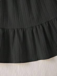 Vestido mini de mujer de color amarillo liso con volantes en los tirantes, de estilo casual de vacaciones, para verano - Negro - Ver 6