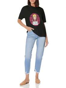 A Girl Holding A Sign That Reads: "Don't Grow Up, It's A Trap." Women's Slim-Fit Short-Sleeve T-Shirt, Soft Cotton, Crew Neck, Basic And Versatile - Vintage Street Style. Unisex Short-Sleeve Crew Neck T-Shirt, Loose Cotton, 100% Pure Cotton. - 黑色 - 查看 3