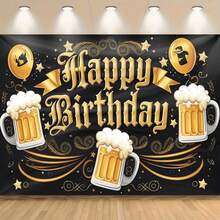 1pc Happy Birthday Beer Festival Party Backdrop - Retro Black Gold Design, Backdrop Decor, Suitable For Living Room Decoration, Outdoor Setup And Party Decoration - 14 - View 3