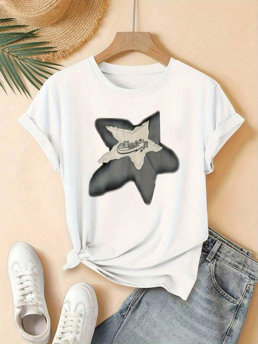 Camiseta elegante de mujer con diseño único, hecha de suave y acogedor 100% puro con mangas cortas. Es fácil pero de moda, perfecto para salidas informales y ocasiones elegantes. Una opción de modara las mujeres