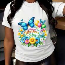 Camiseta de Mujer con Estampado Floral de Mariposas para el Día de la Madre - Camiseta Casual de Cuello Redondo "Mejor Mamá", lavable a máquina, regalo para el Día de la Madre, color cómodo, adecuada para todas las estaciones, Navidad, Pascua, Halloween, Acción de Gracias, etc. , camiseta de manga corta para mujer, camiseta casual de cuello redondo, adecuada para uso diario y viajes. - Blanco - Ver 6