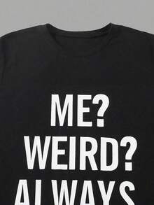 Camiseta de manga corta con estampado de letras para mujer 2026, camiseta ME WEIRD ALWAYS - Negro - Ver 4