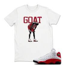 Camiseta GOAT a juego con las Jordans 13 OG en rojoblanco de Chicago. Ideal como regalo para adultos y niños. Jordans 13 OG. Sudadera con capucha. - forma - Ver 1