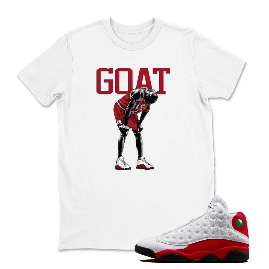 Camiseta GOAT a juego con las Jordans 13 OG en rojoblanco de Chicago. Ideal como regalo para adultos y niños. Jordans 13 OG. Sudadera con capucha. - forma - Ver 1