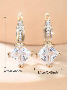 1 par de pendientes para mujer con elegantes y modernas piedras centrales de circonita cúbica de talla cuadrada engastadas en hilera. Perfectos como joyas únicas y accesorios de moda para mujeres y niñas, o como regalos de cumpleaños o joyas para fiestas. - Amarillo Oro - Ver 2