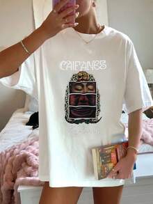 1 pieza de blusas para mujer, hermosas blusas para mujer, conjuntos de ropa para mujer, imagen de Caifanes, camiseta de 180G, negro y blanco, estampado de arte mexicano, alta calidad, cuello redondo, ajuste básico, suelto, transpirable, versátil, lavable en máquina, cómodo, talla S ~ 3XL, diario, casual, deportivo, esencial para el verano. - Blanco - Ver 1