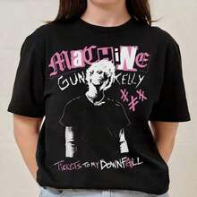 Personalized Women's T-Shirt, 100% Cotton, Machines Guns Kellys T-Shirt - Tickets To My Downfall Album, Merchandise, Lightweight, Breathable, Summer Hit - Unisex Vintage Urban Style T-Shirt, Cotton, Short Sleeve, Crew Neck - 黑色 - 查看 7