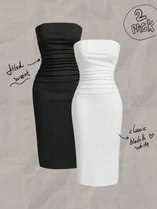 Vestido sin tirantes de mujer con tejido de punto colorido - Multicolor - Ver 12